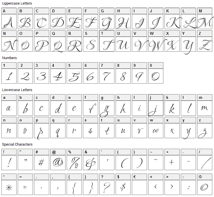 Ruthie Font Character Map