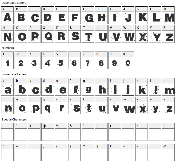 RvD Beton13 Font Character Map