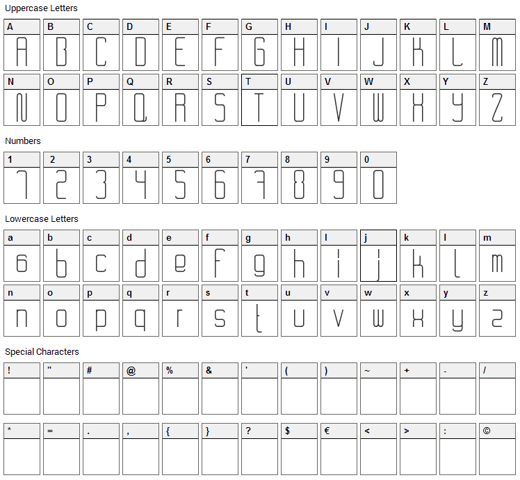 RvD Code 28 Font Character Map