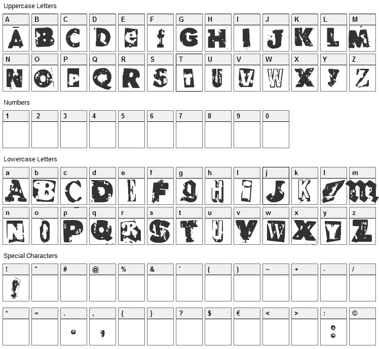 RvD Glued Font Character Map