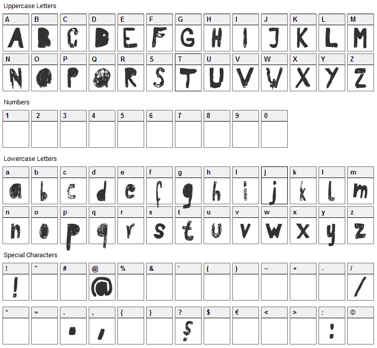 RvD Patterson Font Character Map