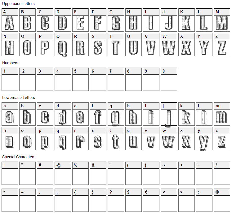 RvD Printplate Font Character Map