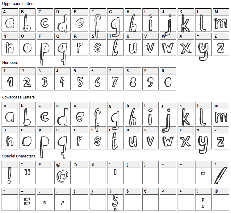 RvD Suitcaseboy Font Character Map