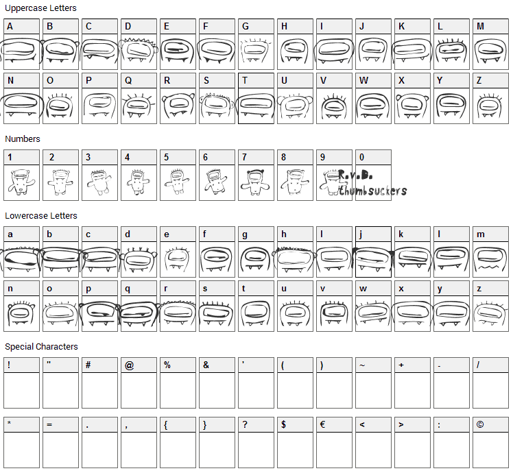 RvD Thumbsuckers Font Character Map