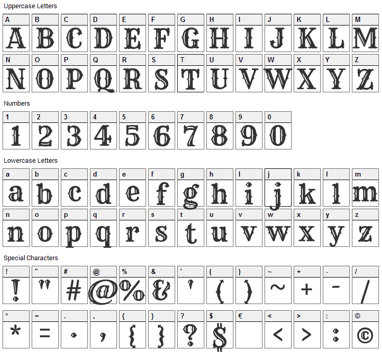 Rye Font Character Map