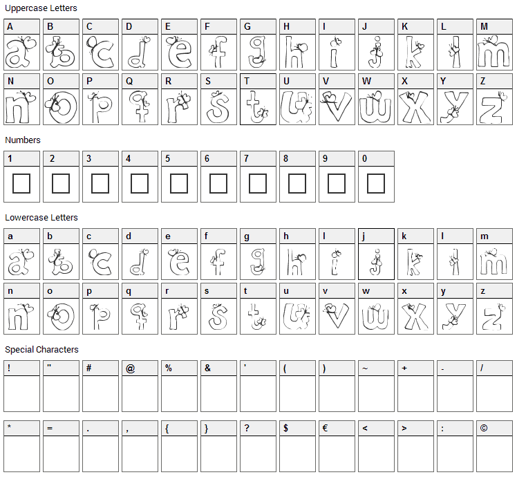 Ryp childC Font Character Map