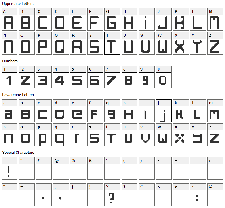 Rzrarti Font Character Map