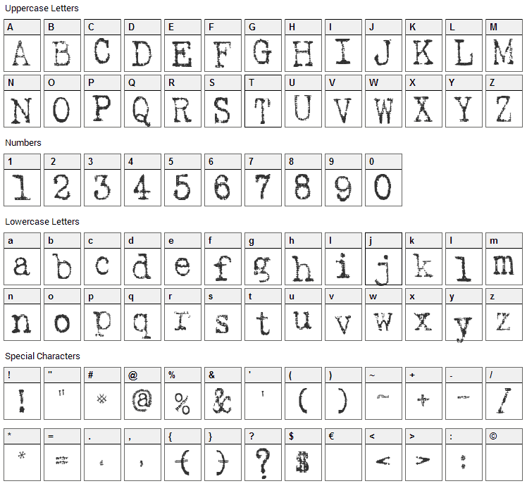 SA Inkspot Font Character Map