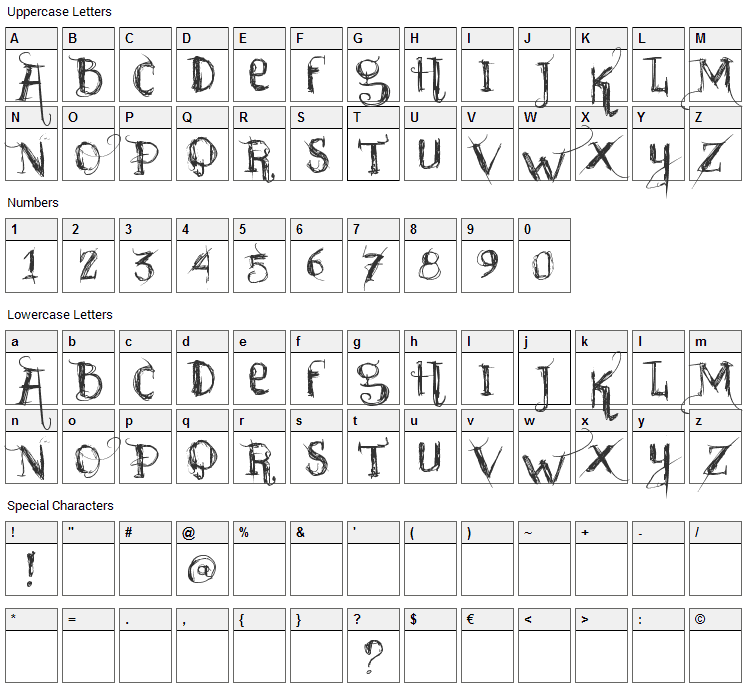 Sabado de Chuva Font Character Map