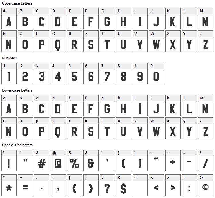 Sablon Up Font Character Map