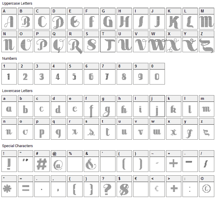 Sabor Digital Font Character Map