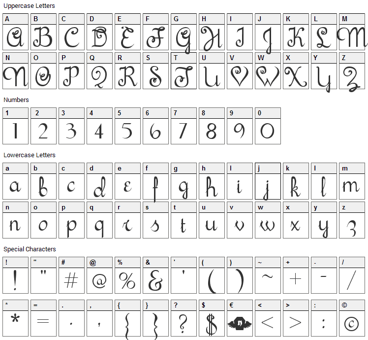 Sachiko Font Character Map