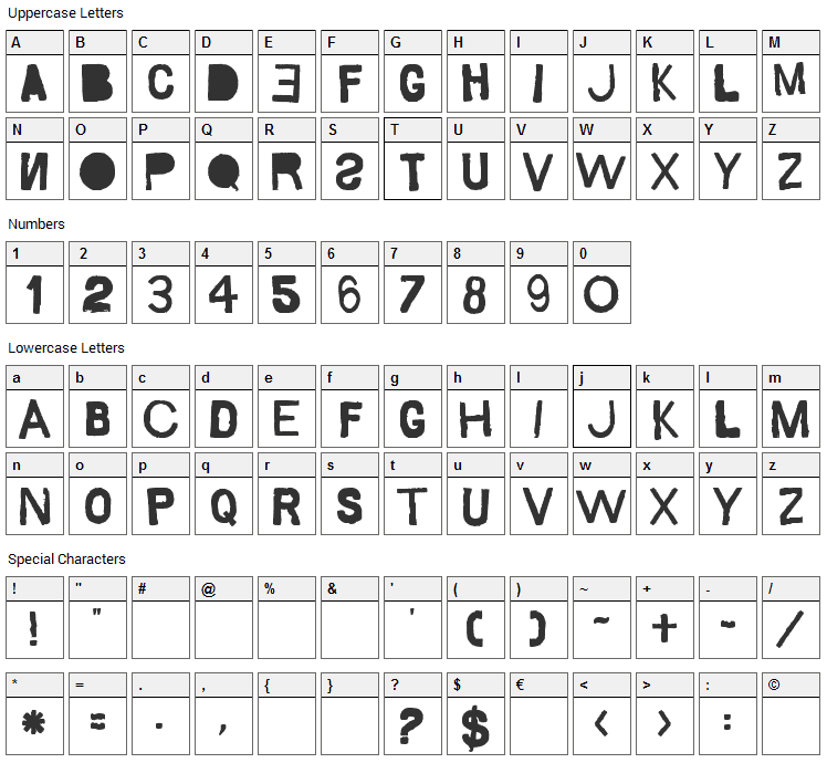 Saco de Pao Font Character Map