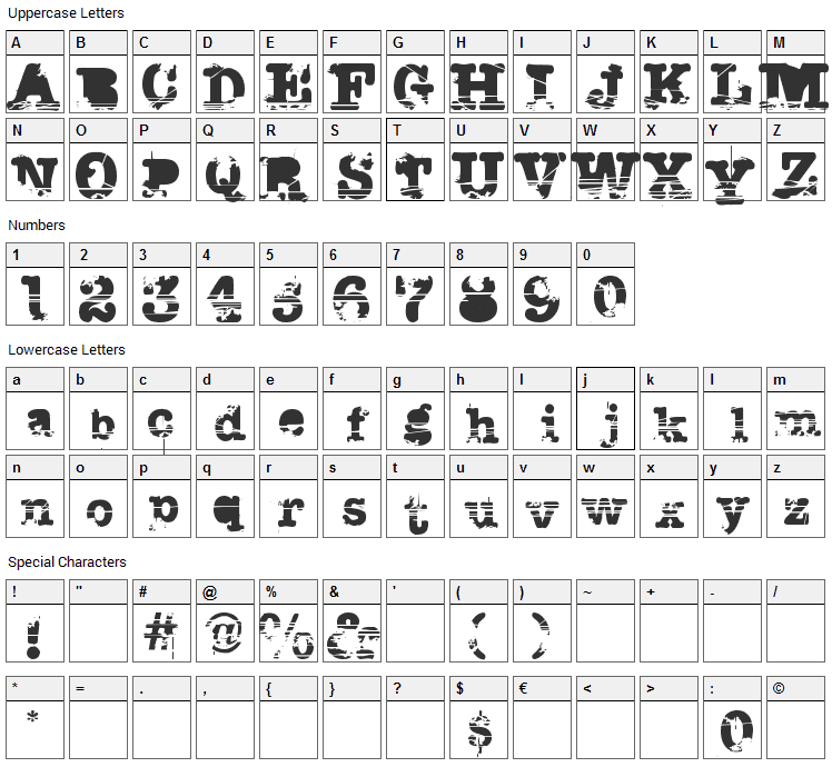 Sacrafical Font Character Map
