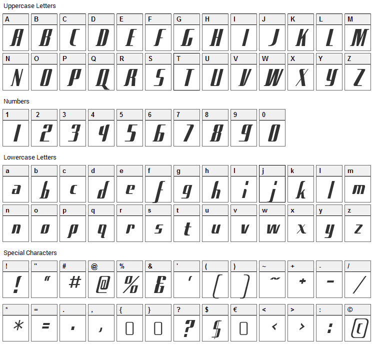 Sad Films Font Character Map