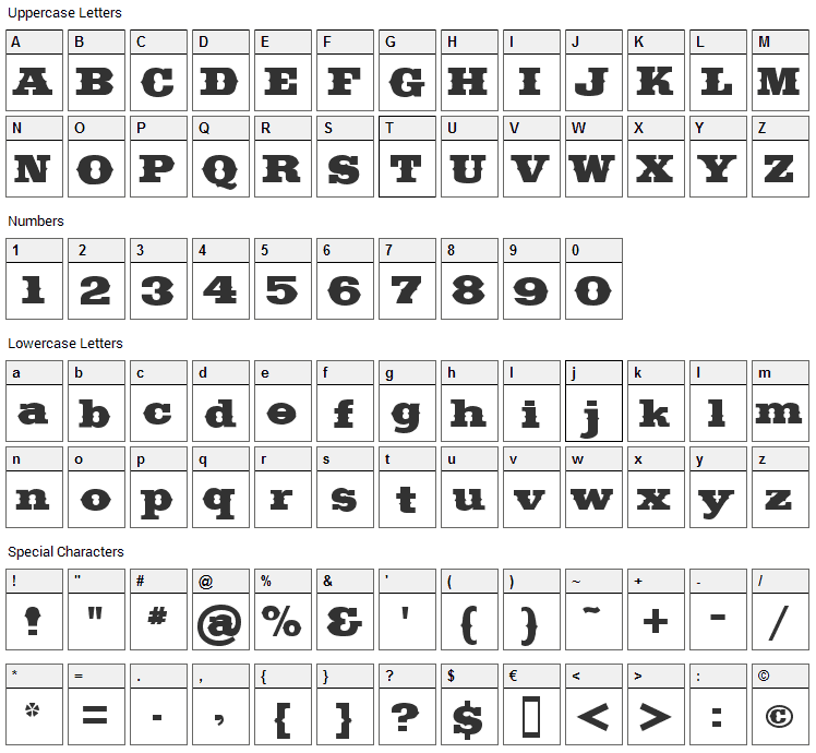 Saddlebag Font Character Map