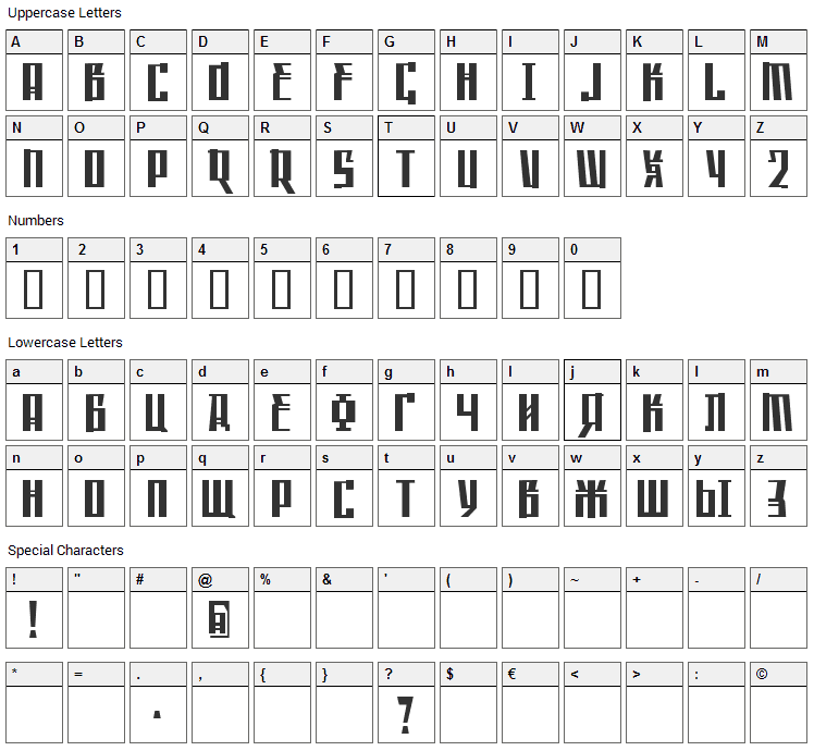 Saffron Font Character Map