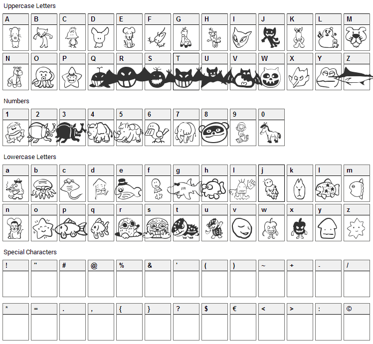 Sakabe Animal 02 Font Character Map