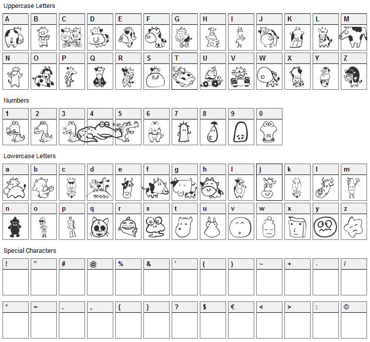 Sakabe Animal 03 Font Character Map