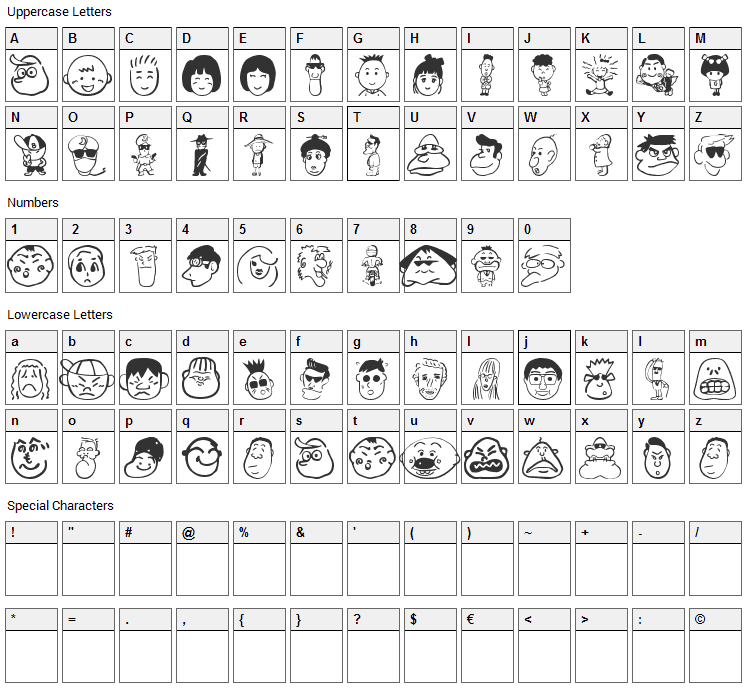 Sakabe People 01 Font Character Map