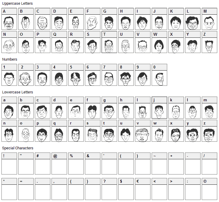 Sakabe People 04 Font Character Map