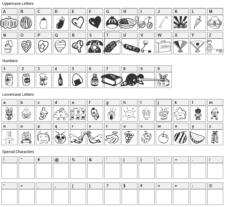 Sakabe Things 01 Font Character Map