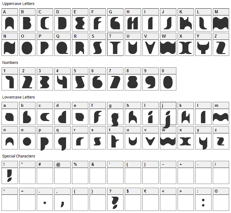 Sakiane Font Character Map