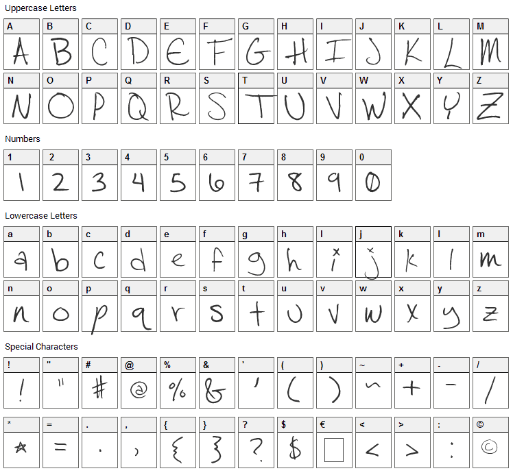 Salamander Font Character Map