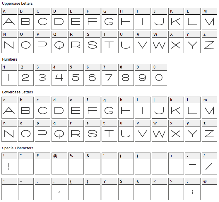 Salaryman Font Character Map