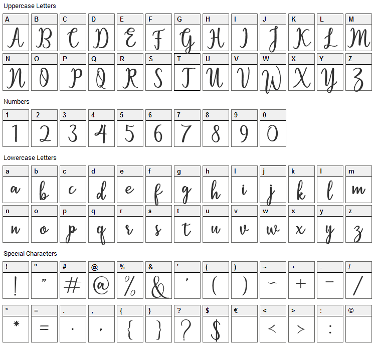 Sallita Font Character Map