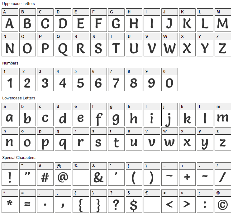 Salsa Font Character Map