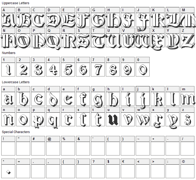 Salterio Font Character Map