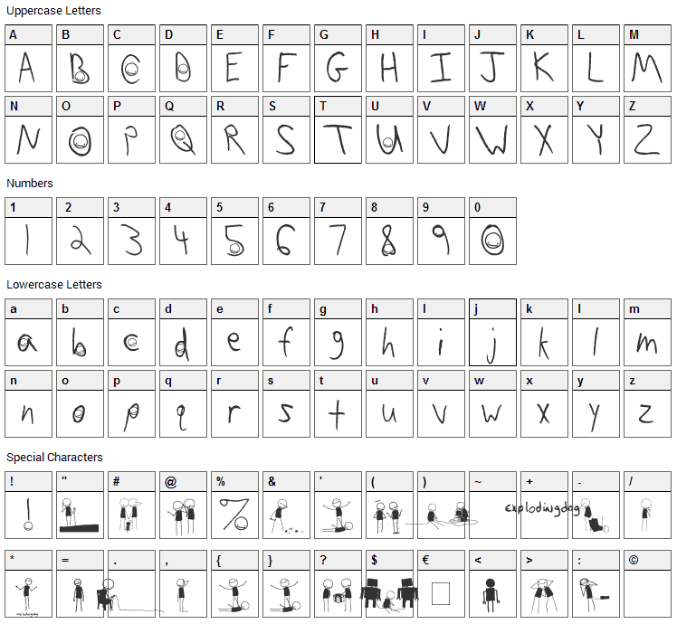 Sam Brown is My Hero Font Character Map