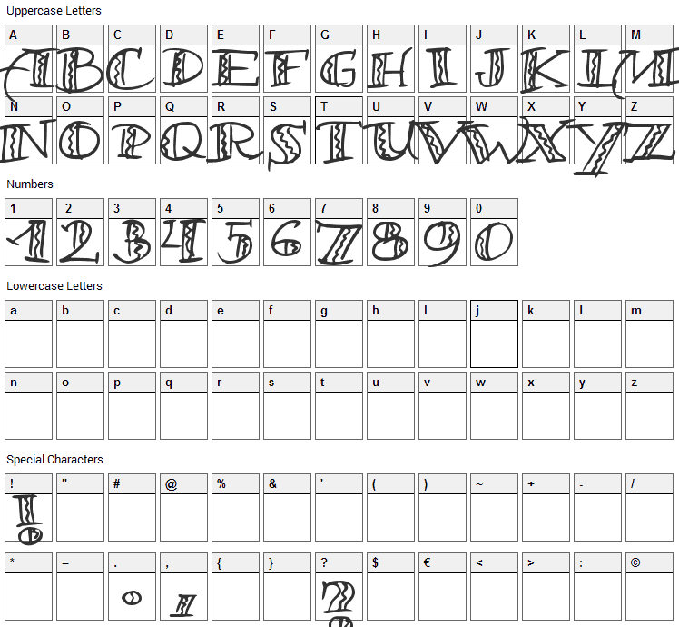 Samba Font Character Map