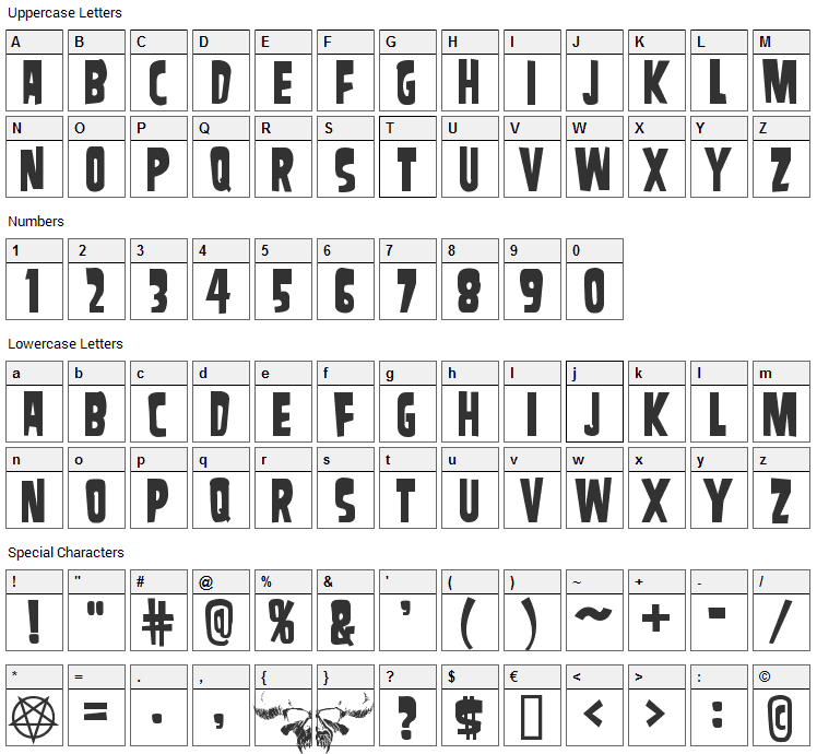 Samdan Font Character Map