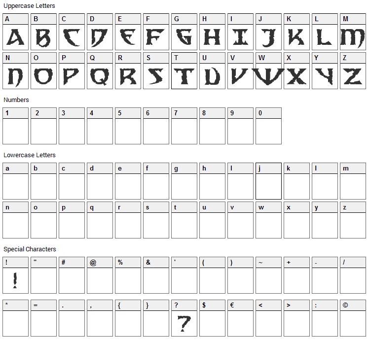 Samedi Font Character Map