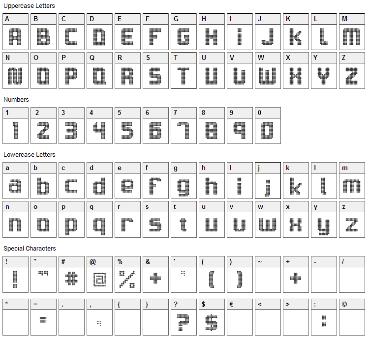 Sams Town Font Character Map