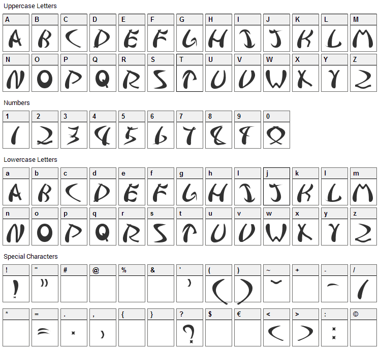 Samurai Font Character Map