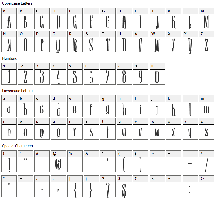 Sancho Font Character Map