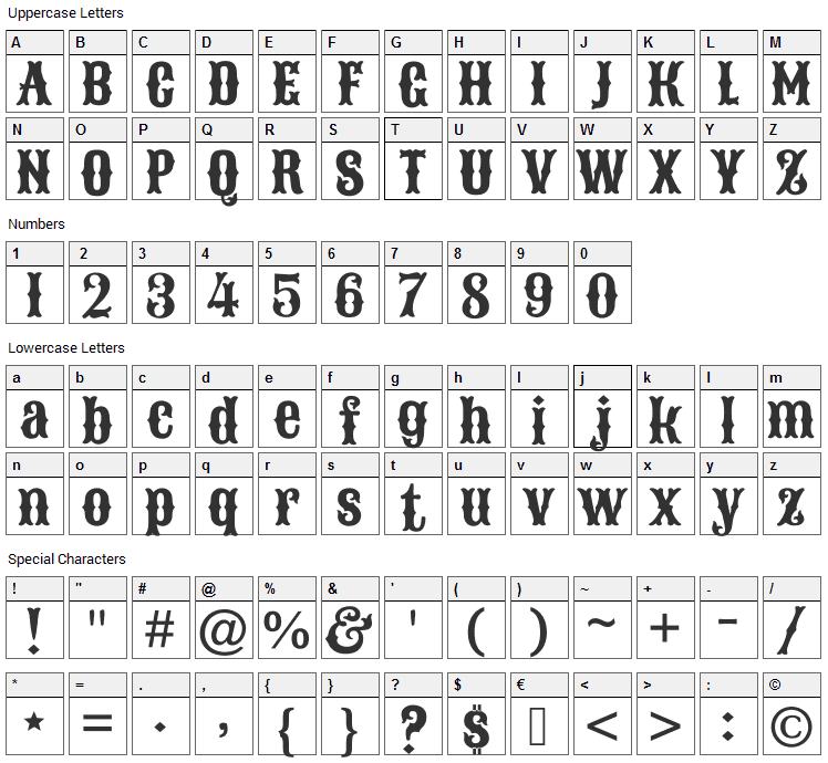 Sancreek Font Character Map