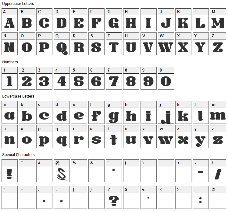 Sandome Font Character Map