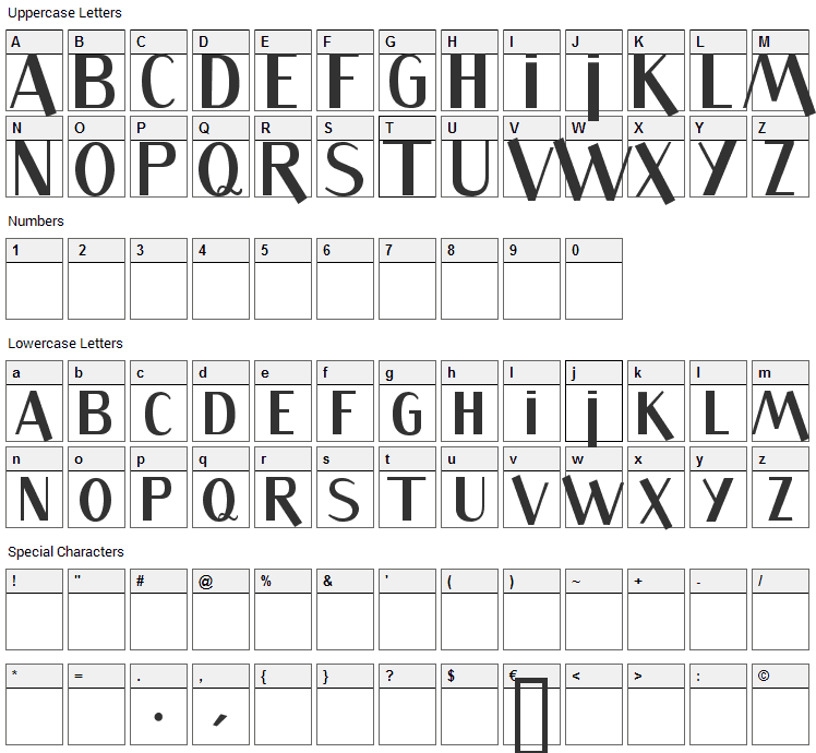 Sandwich Font Character Map