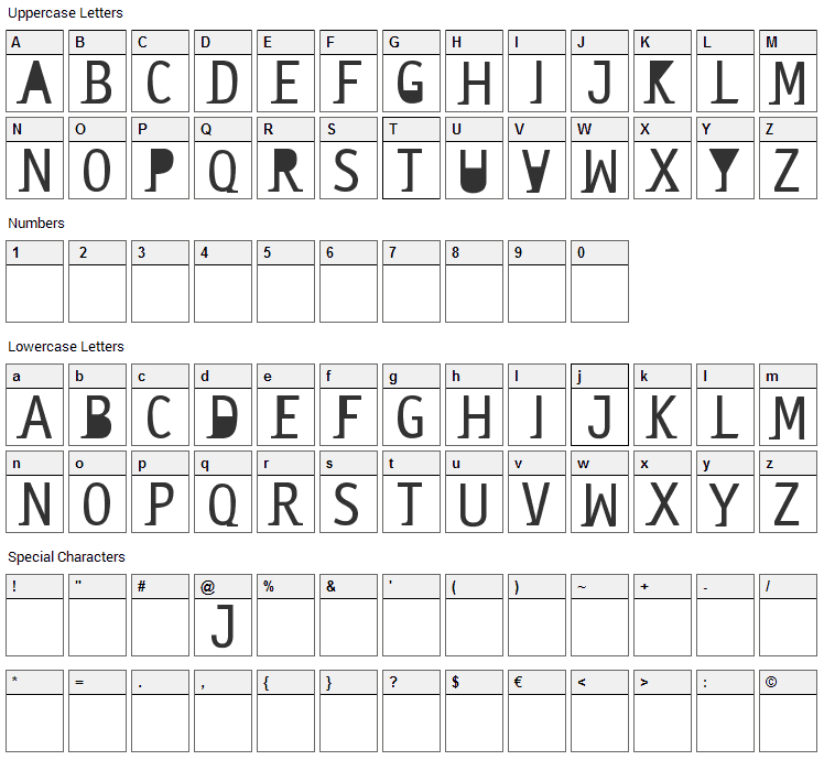 Saneserif Font Character Map