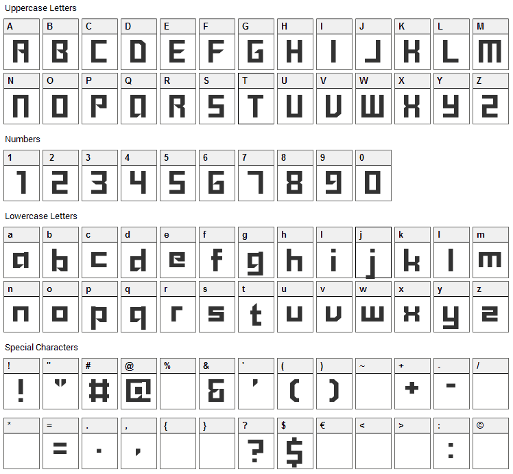 Sanidana Font Character Map