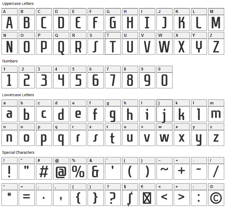 Sanitechtro Font Character Map