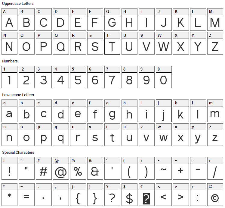 Sanitrixie Font Character Map