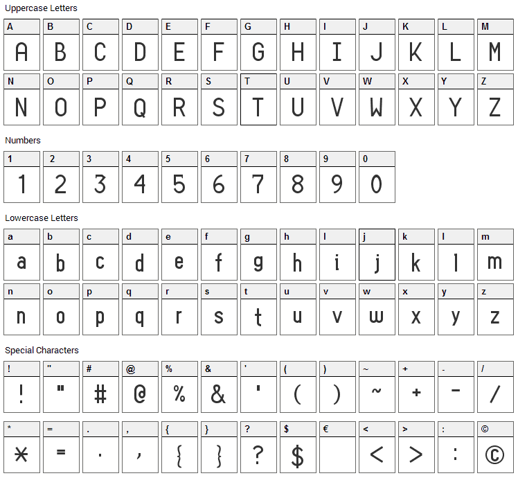 Sans I Am Font Character Map