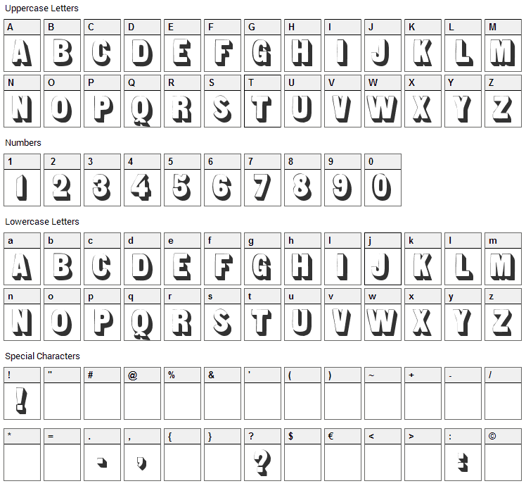 Sans Serif Shaded Font Character Map