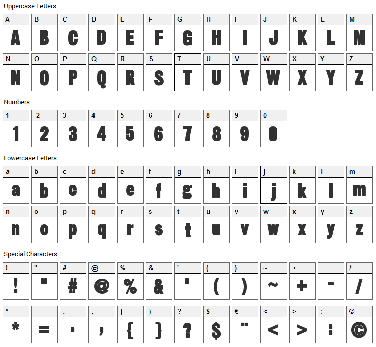 Sans Thirteen Black Font Character Map