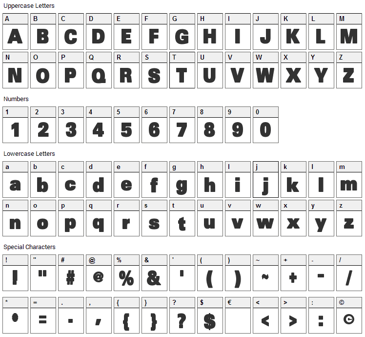 SansBlack Font Character Map